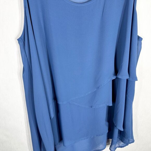 Torrid Plus Size 3X Tank Top Tiered Long Ruffled Asymmetric Blue Chiffon 1490 - Picture 5 of 9